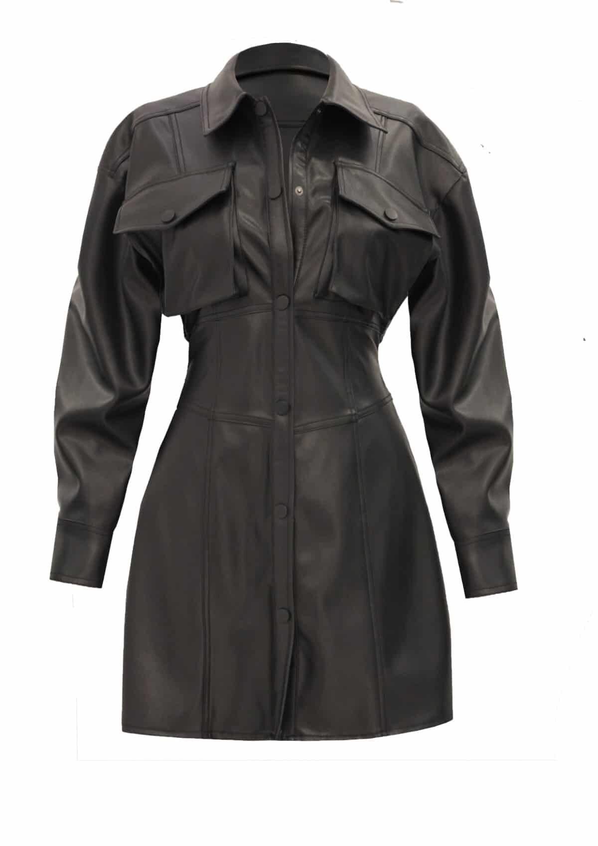 Vegan Leather Shirt Dress