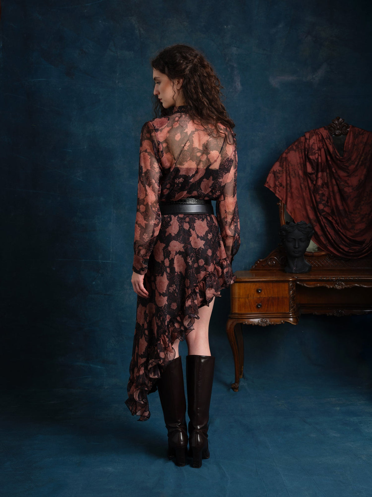 Fiorella Printed Assymetric Schiffon Midi Dress