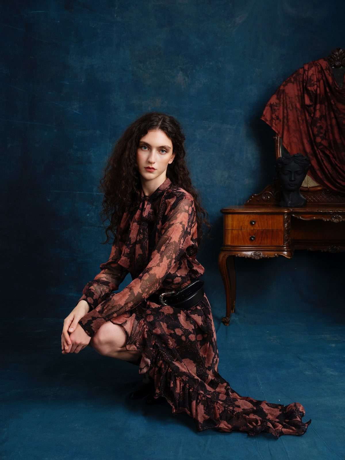 Fiorella Printed Assymetric Schiffon Midi Dress