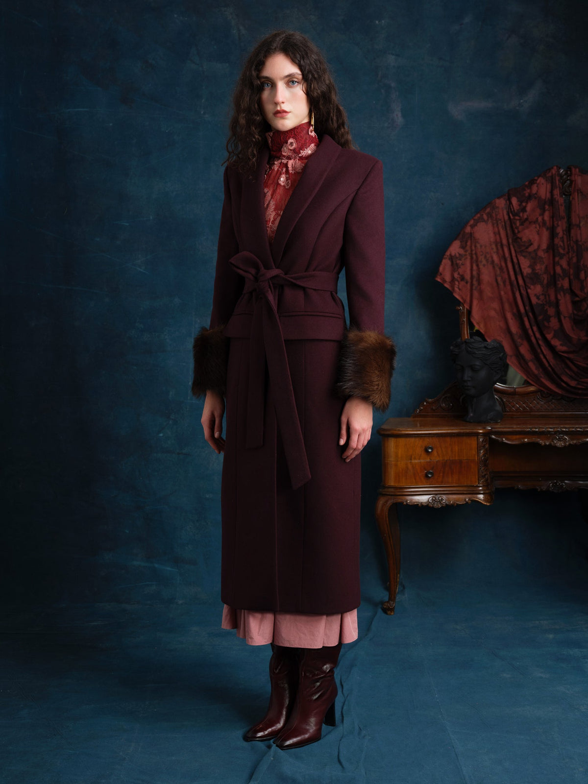 Loretta Wool and Cashmere Coat with Shearling Cuffs