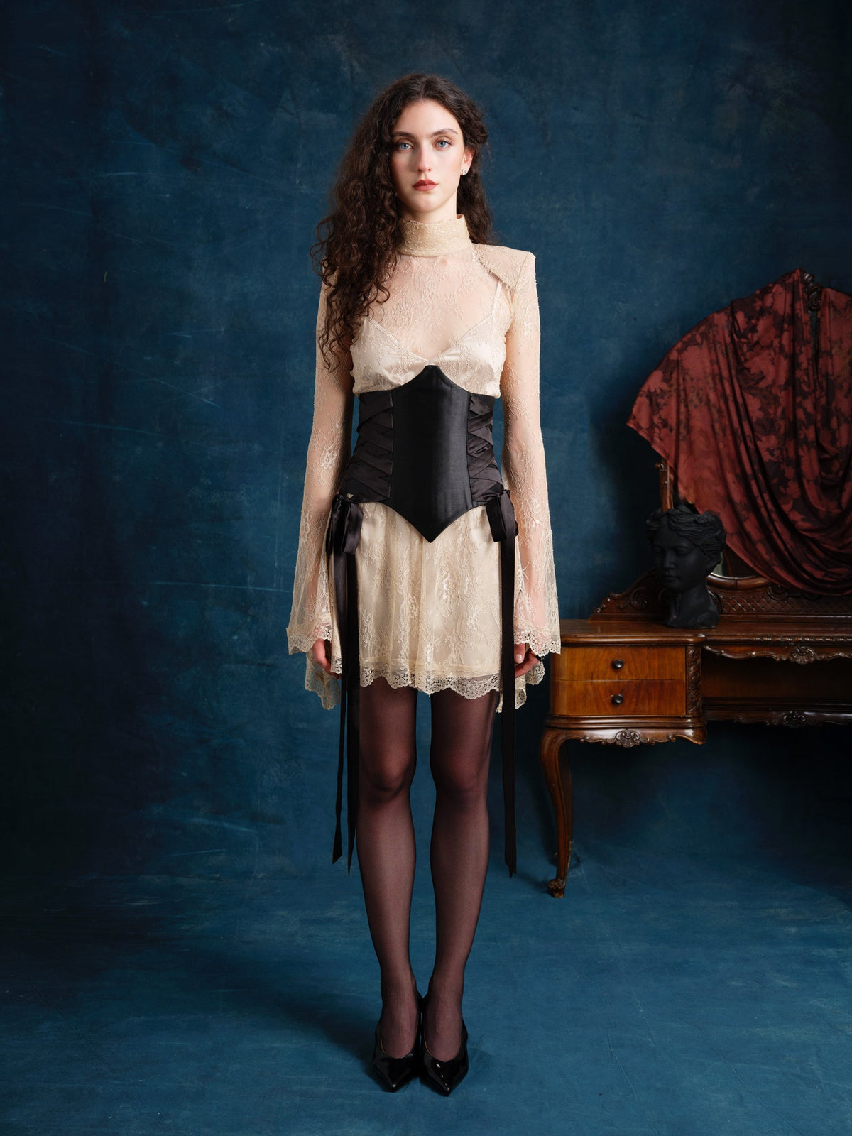 Vittoria Lace Mini Dress with Corset Belt