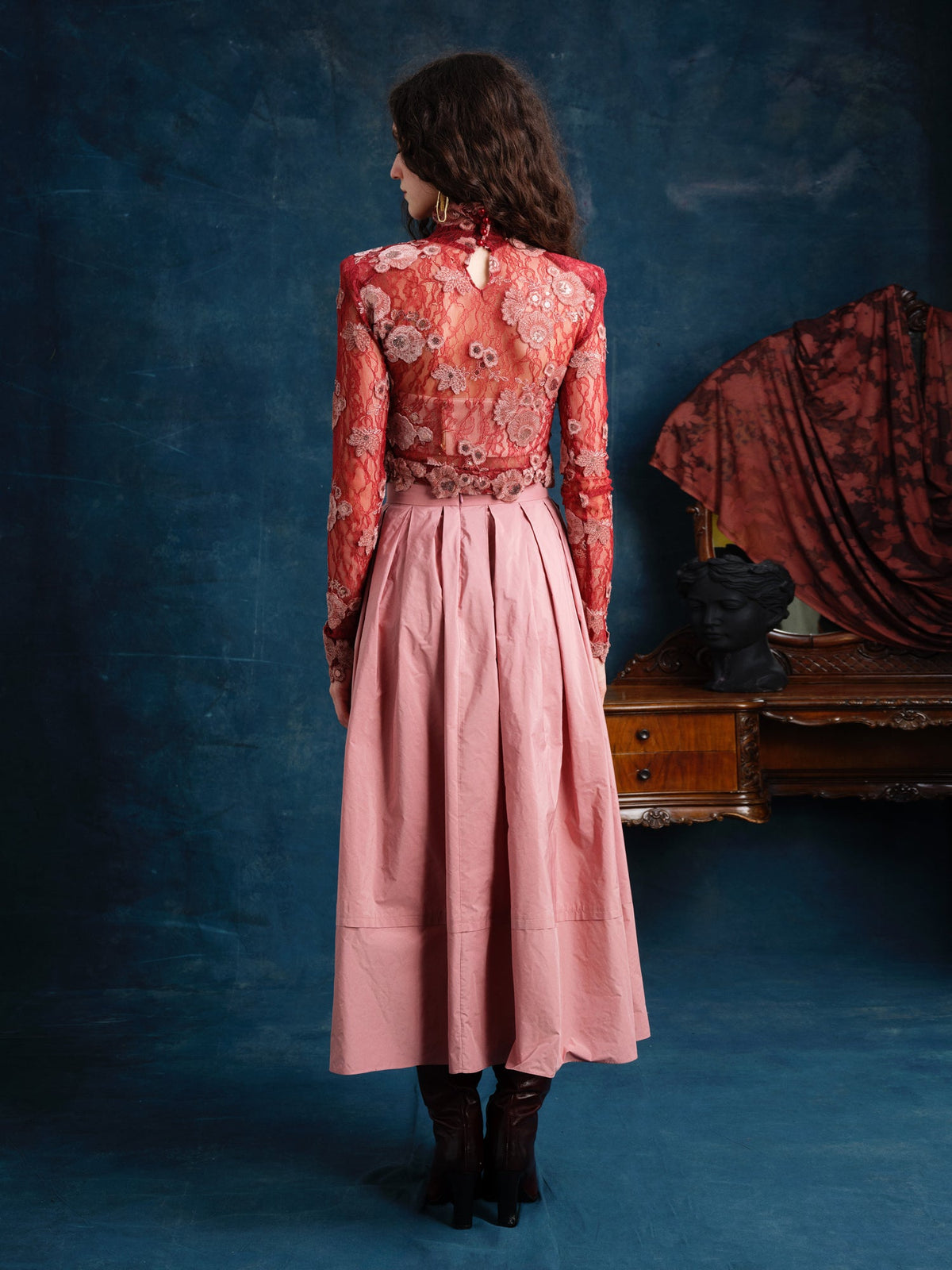 Stem Tafetta Midi Skirt