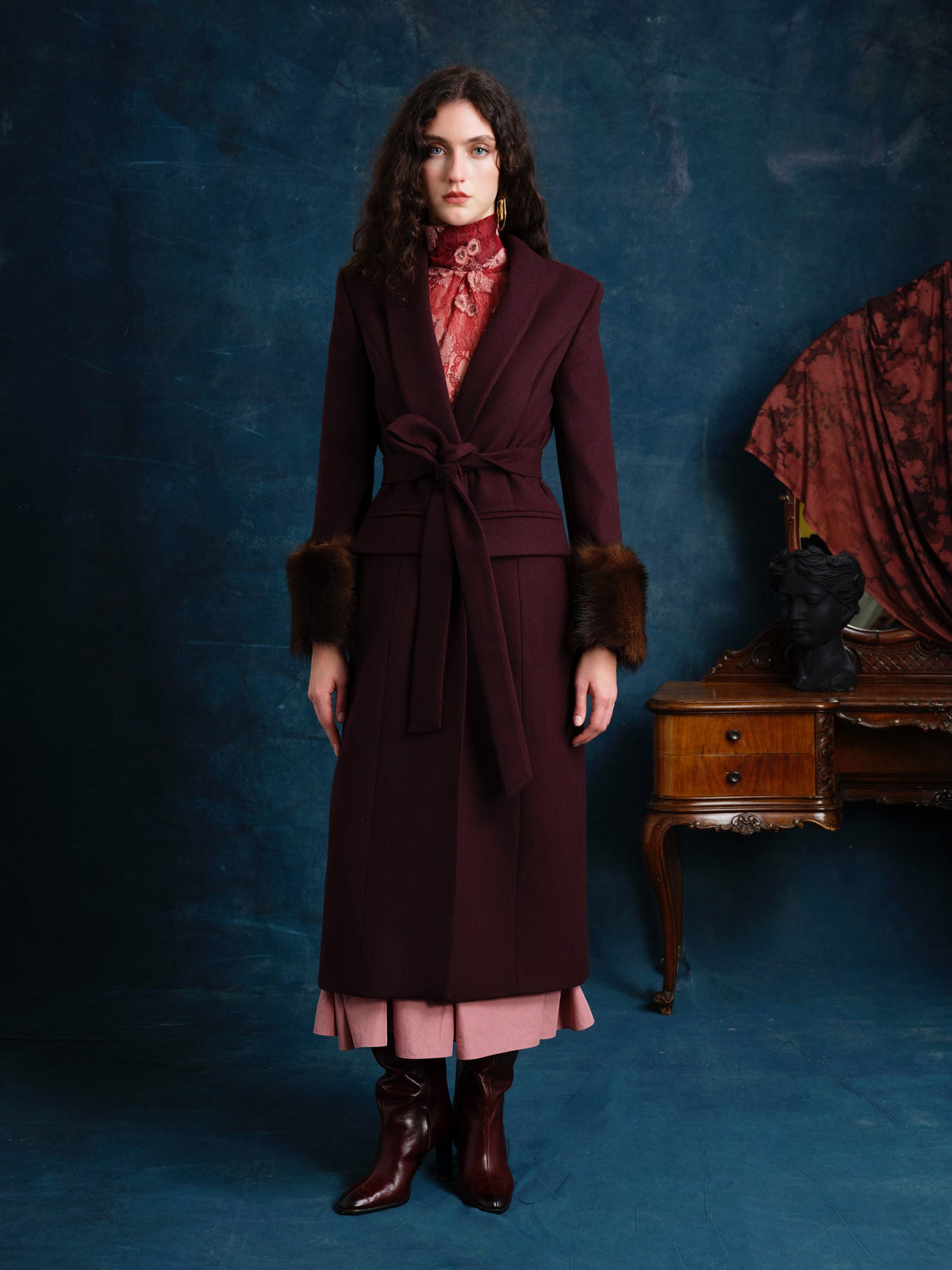 Loretta Wool and Cashmere Coat with Shearling Cuffs