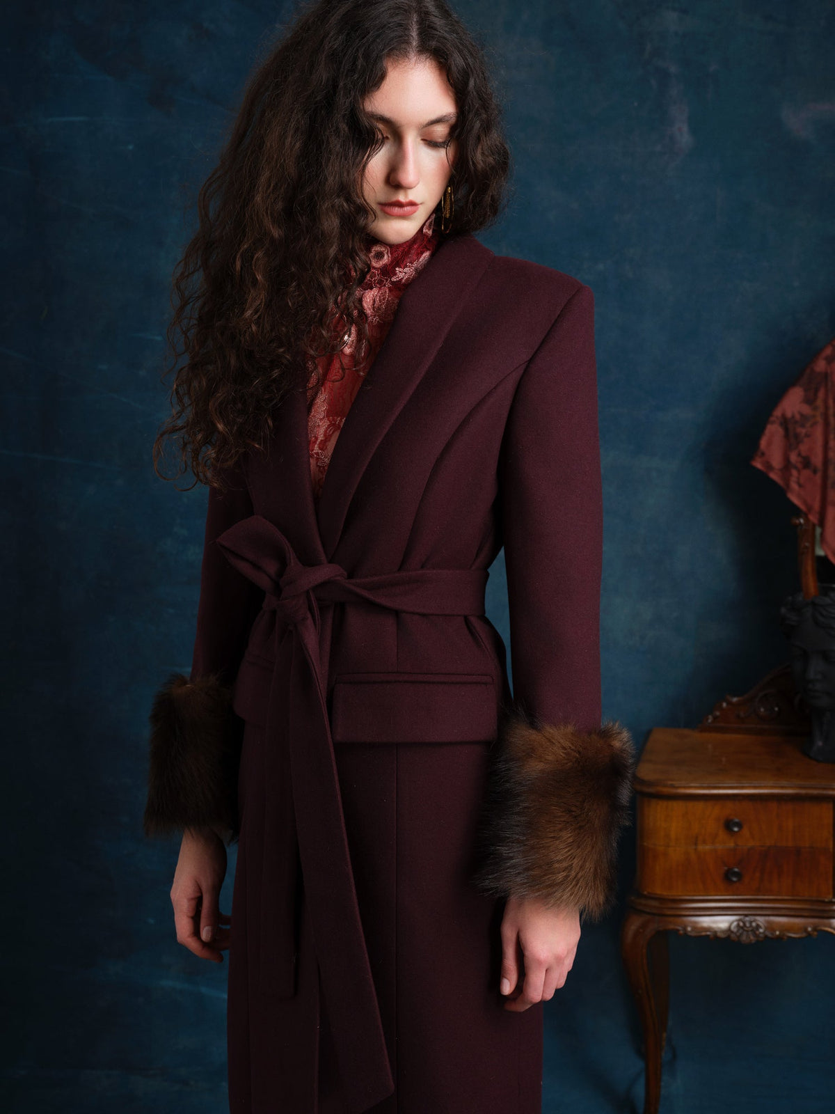 Loretta Wool and Cashmere Coat with Shearling Cuffs